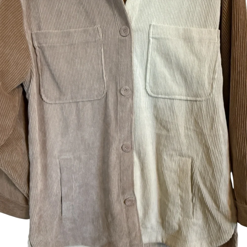 Stoosh Neutral Colorblock Corduroy Shacket Jacket Shirt Women’s Size Medium - Picture 5 of 12
